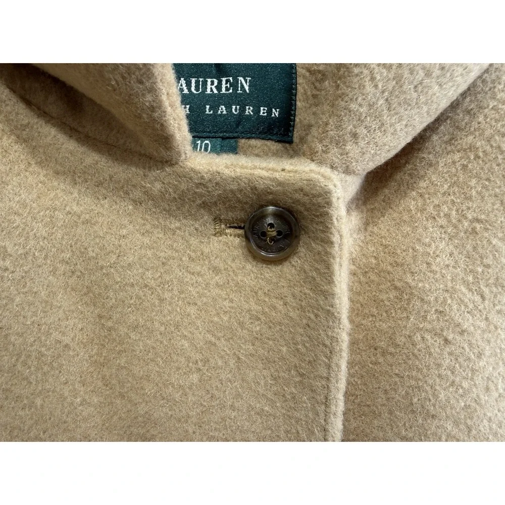 Lauren Ralph Lauren‎ Overcoat 100% Camel Hair Beige Size 10 Trench Coat Pea Coat